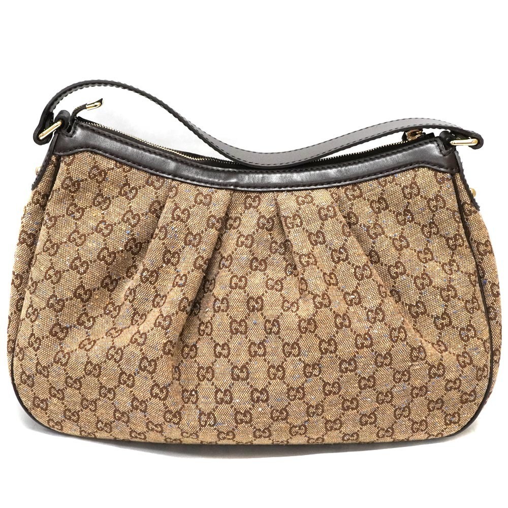GUCCI Hobo Bag Beige Brown Blue Sukey Canvas Leather - Picture 2 of 10